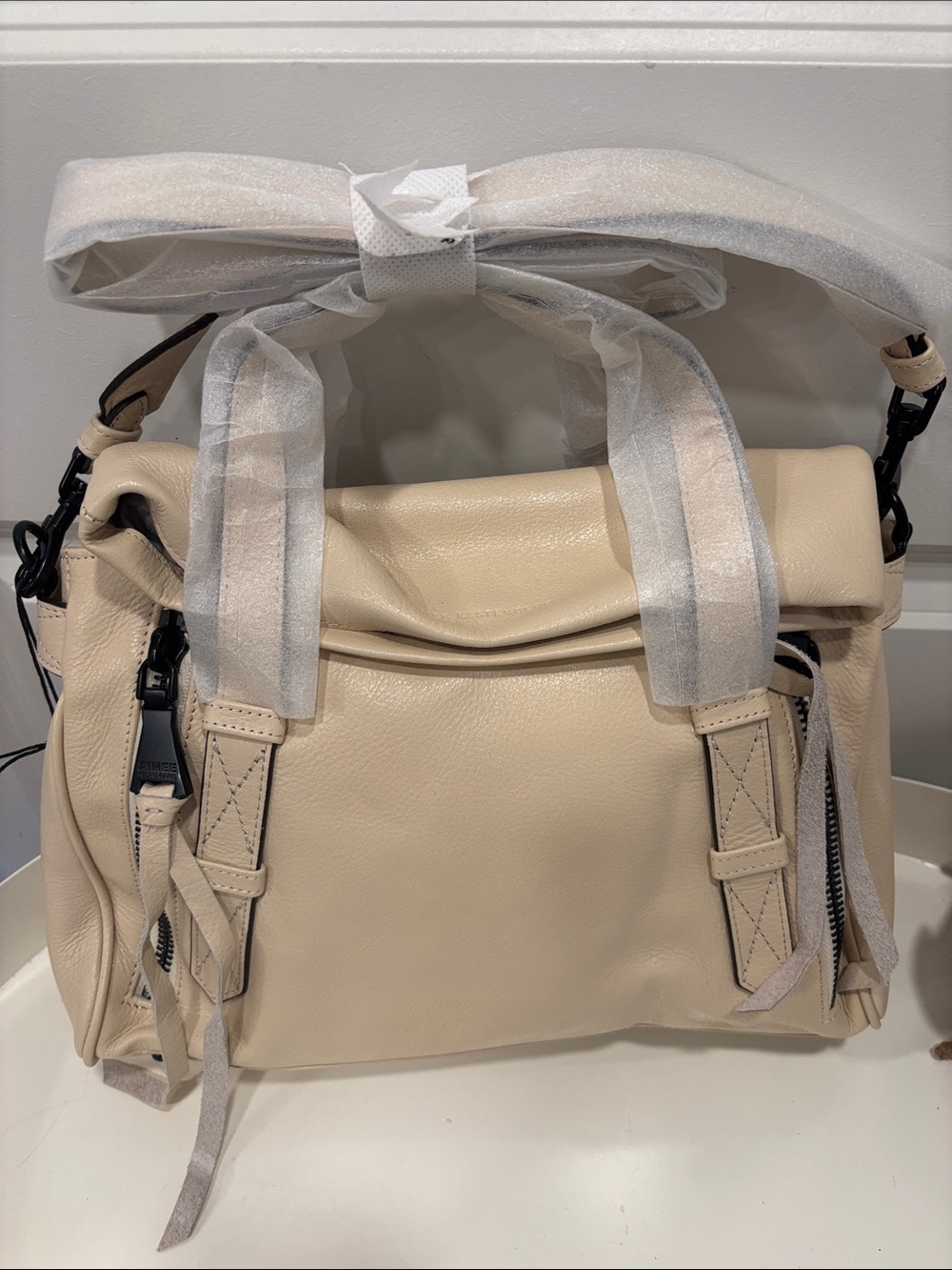 Aimee Kestenberg Bali Double Entry Soft Cream Leather Satchel